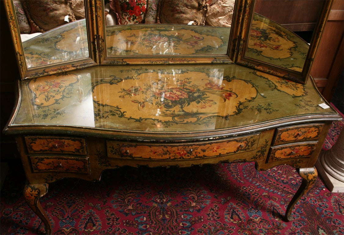 19th Century Venetian Painted Vanity Table and Mirror 1