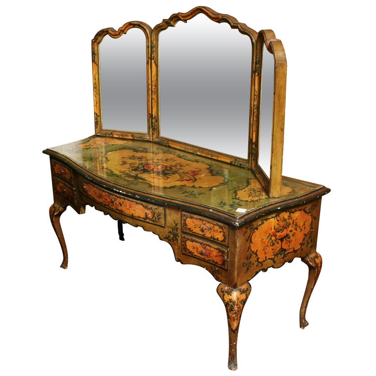 19th Century Venetian Painted Vanity Table and Mirror