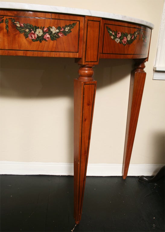 Pair of Adams Painted Marble-Top Console Tables  In Good Condition For Sale In Miami, FL