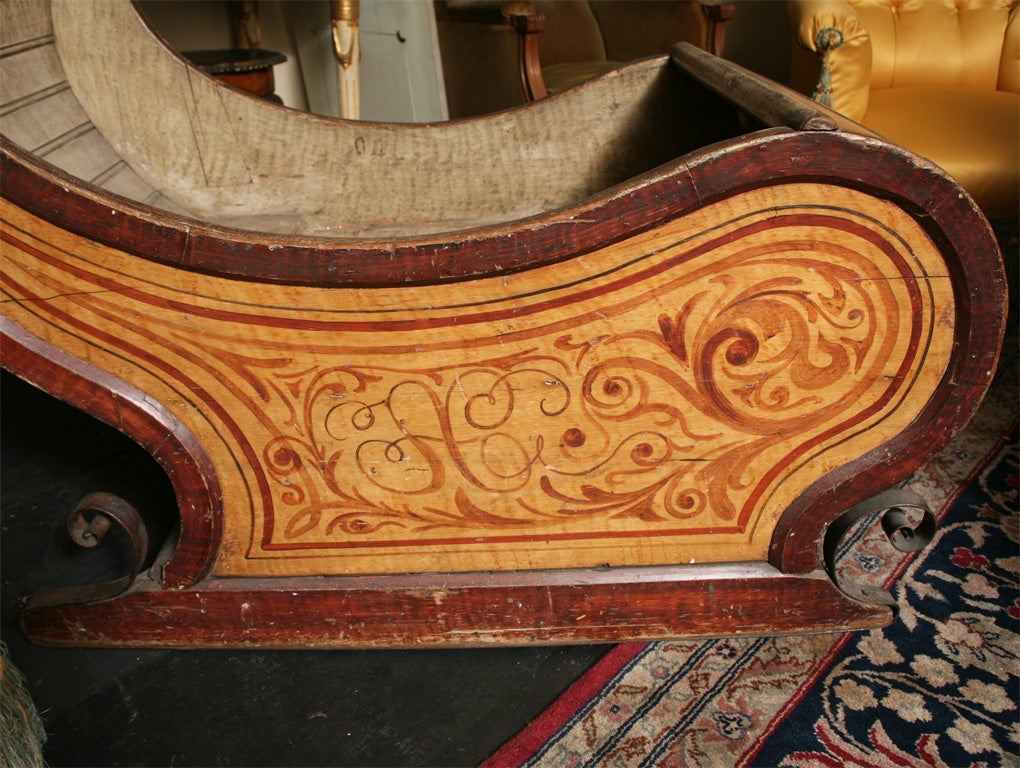 Iron 18th Century Continental Carved and Painted Sled For Sale