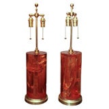 Pair of orange fractured resin lamps atrributed to Pierre Giraud
