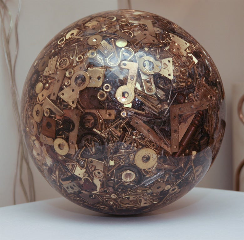 Mid-20th Century Resin Spheres Composed of Miscellaneous Vintage Hardware Parts