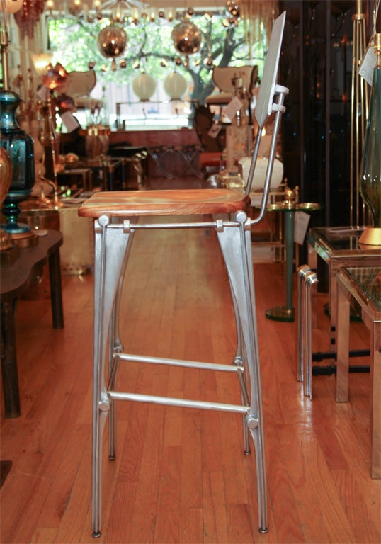 Stylized maple and aluminum bar stool by Bob Josten
