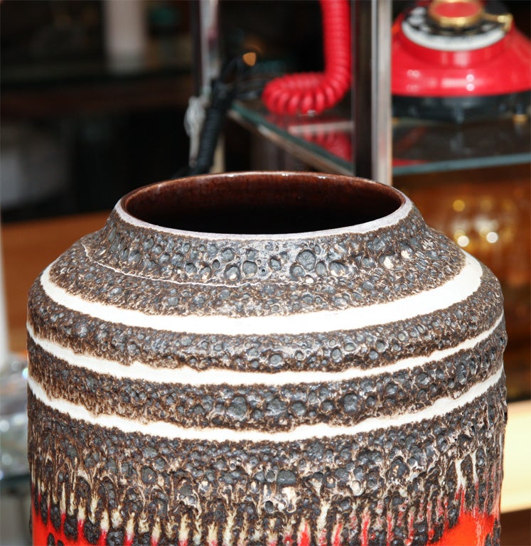 Beautifully colored and textured West German floor vase by Scheurich. This piece would also make a wonderful umbrella stand. Located at LV2, 113 Stanton St. 212-358-8000