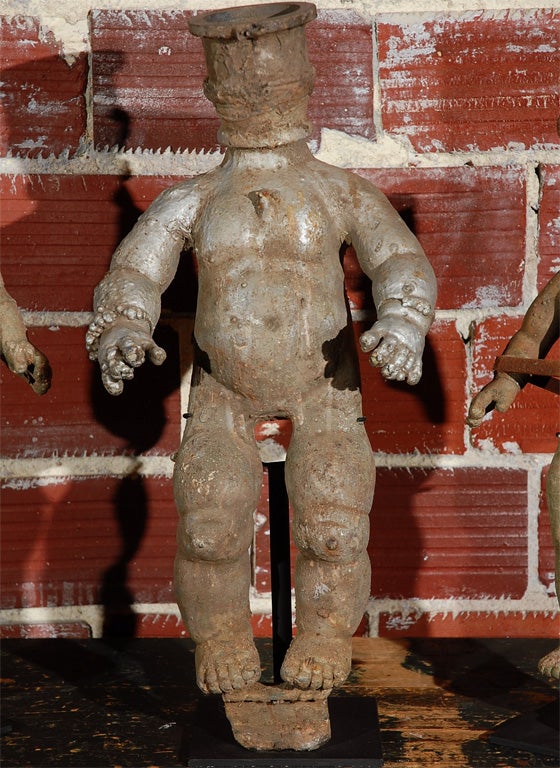 Cast metal doll mold from a toy factory that was located in the Bronx.  Each it's own individual personality. Fantastic patina and crust from exposure to high heats and chemicals that are used in the doll making process.  The latex was poured into