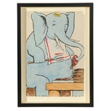 Vintage French School Teacher Educational painting "Phiphi L'Elephant!"