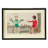 Vintage French School Teacher Educational painting "Patissier"