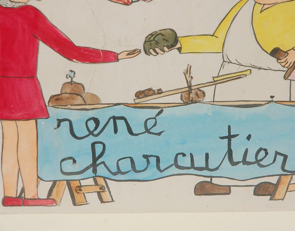 Französischer Lehrer an französischer Schule, Pädagogische Malerei „Charcutier“ (Volkskunst) im Angebot