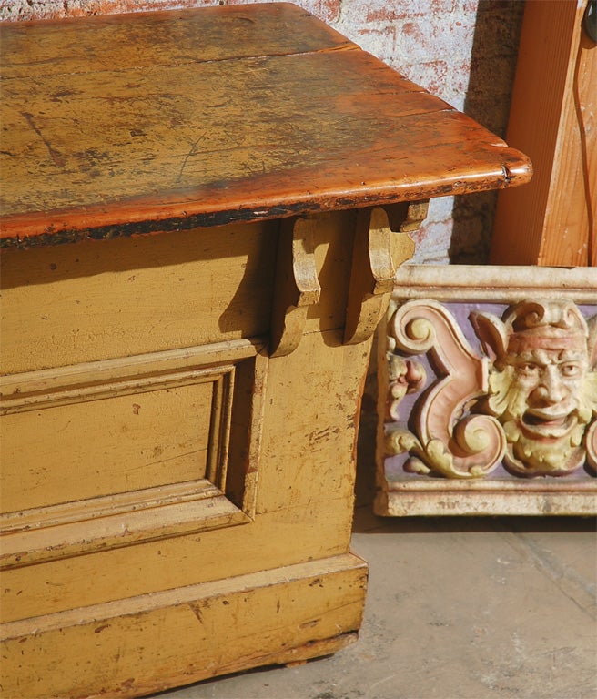 American Substantial General Store Counter With Original Mustard Paint