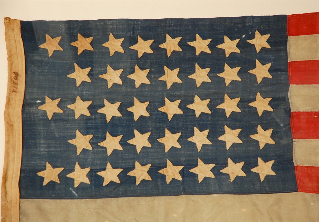 19th Century 38 Star American Flag With Hand Cut And Applied Folk Art Stars