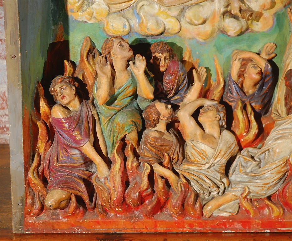 Peint à la main Chalkware religieux Diorama en vente