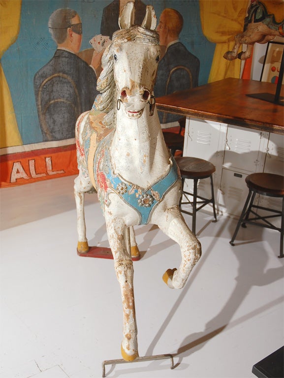 German Wood Carved Carousel Horse with Original Park Paint