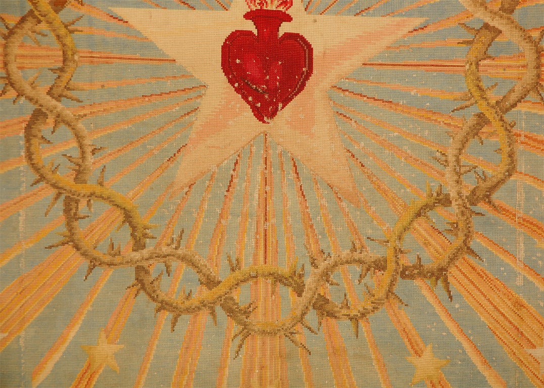 19th Century Substantial Sacred Heart Starburst Needlework