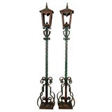 Antique Pair Of Cast Iron Floor Or Garden Lamps