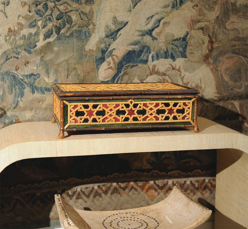 Highly decorative large Bamboo Box w/ Moorish influence,