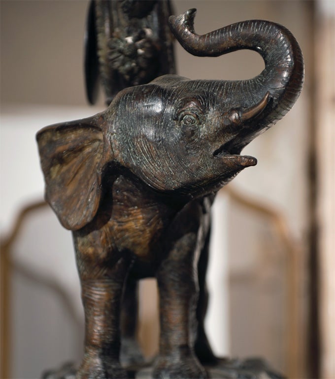 Whimsical metal figural Clock, Monkey w/ parasol riding Elephant For Sale 3