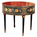 19th C. Tole & Inlaid Mother of Pearl Drum Table