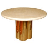 Curtis Jere Brass Column and Synthetic Grass Cloth Center Table