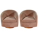 Pair of Barrel Back Swivel Chairs by Milo Baughman