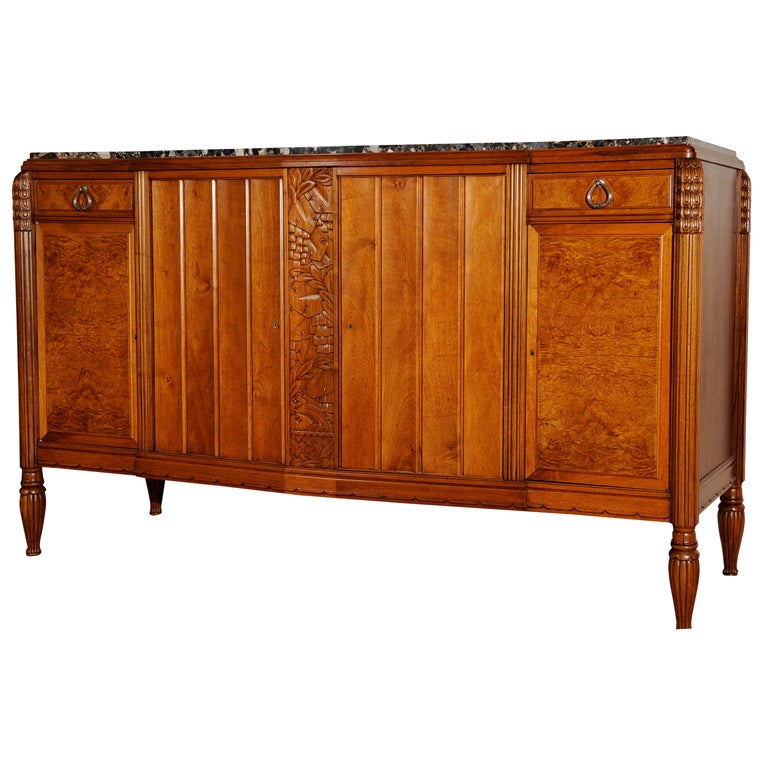 French  Art Deco Haentges walnut two-door buffet