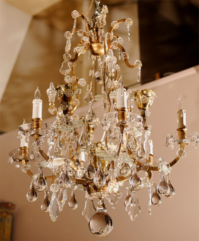 French Art Moderne bronze & crystal ten-light chandelier
