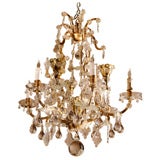 Vintage French Art Moderne bronze & crystal ten-light chandelier