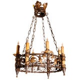 French Renaissance Revival wrought iron eight-light chandelier
