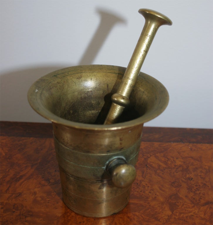 19th Century 19th C. Swedish Brass Mortar & Pestle For Sale