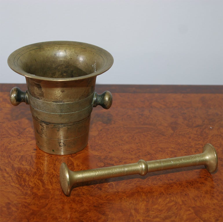 19th C. Swedish Brass Mortar & Pestle For Sale 2