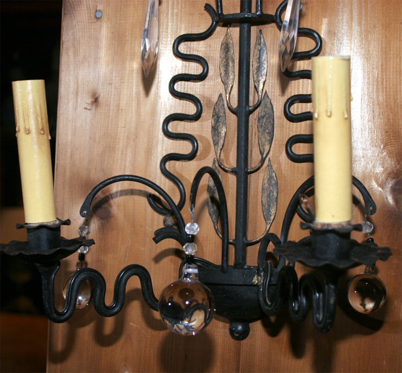 Pair of French Wrought Iron Squiggle Sconces In Excellent Condition In Stamford, CT