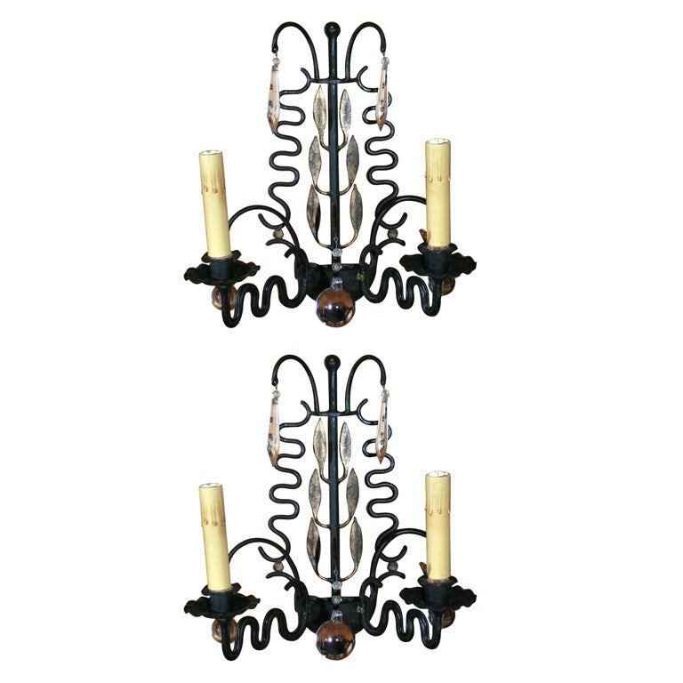 Pair of French Wrought Iron Squiggle Sconces
