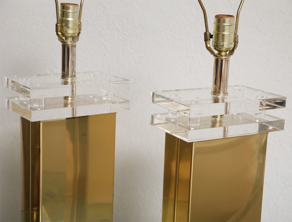 Pair of 70's Brass and Lucite Lamps 1