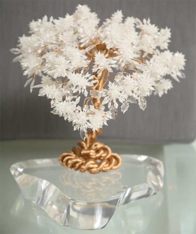 Delightful Beaded Brass Tree Sculpture on Lucite Stand 1