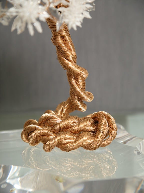 Delightful Beaded Brass Tree Sculpture on Lucite Stand 3