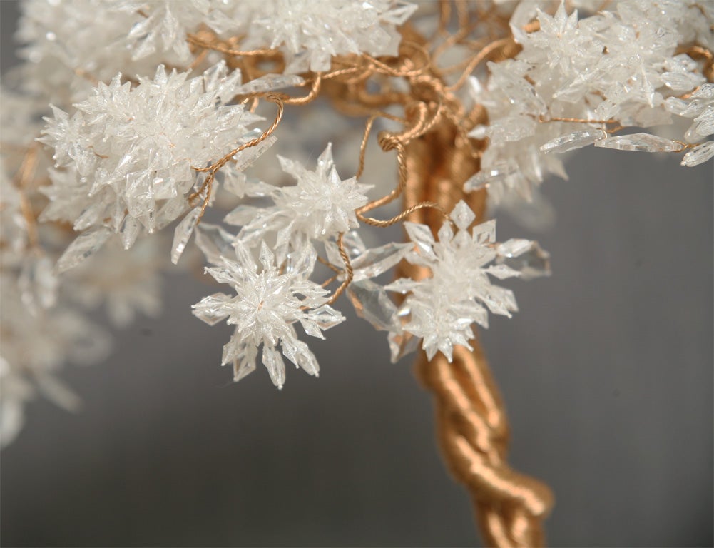 Delightful Beaded Brass Tree Sculpture on Lucite Stand 4