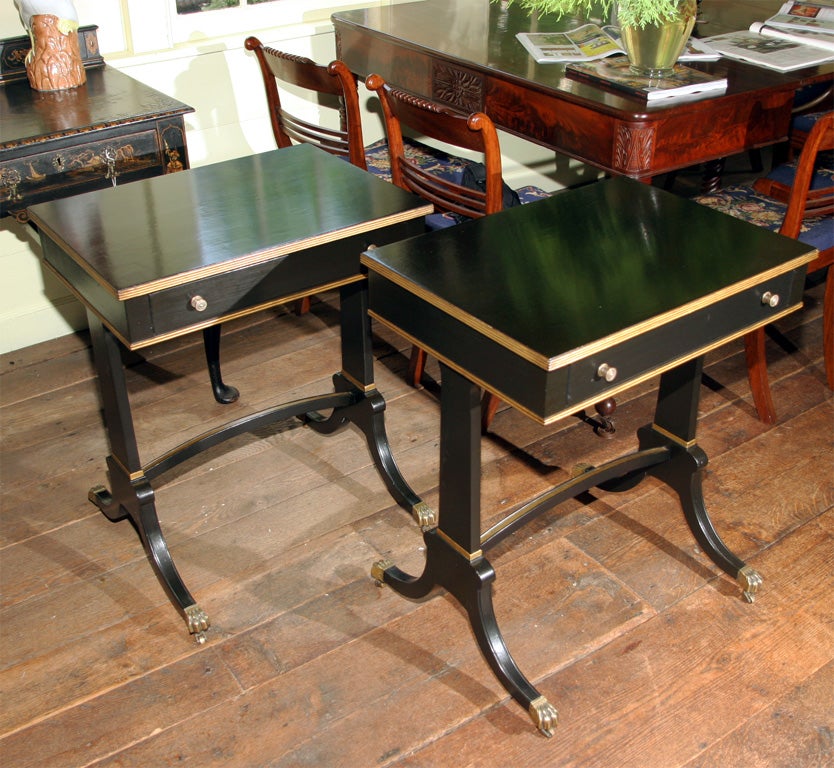 Pair of Black Lacquered Sofa-end or Bedside Tables