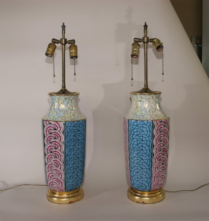 Pair of Art Deco Lustre Limoges Lamps Converted from Vases