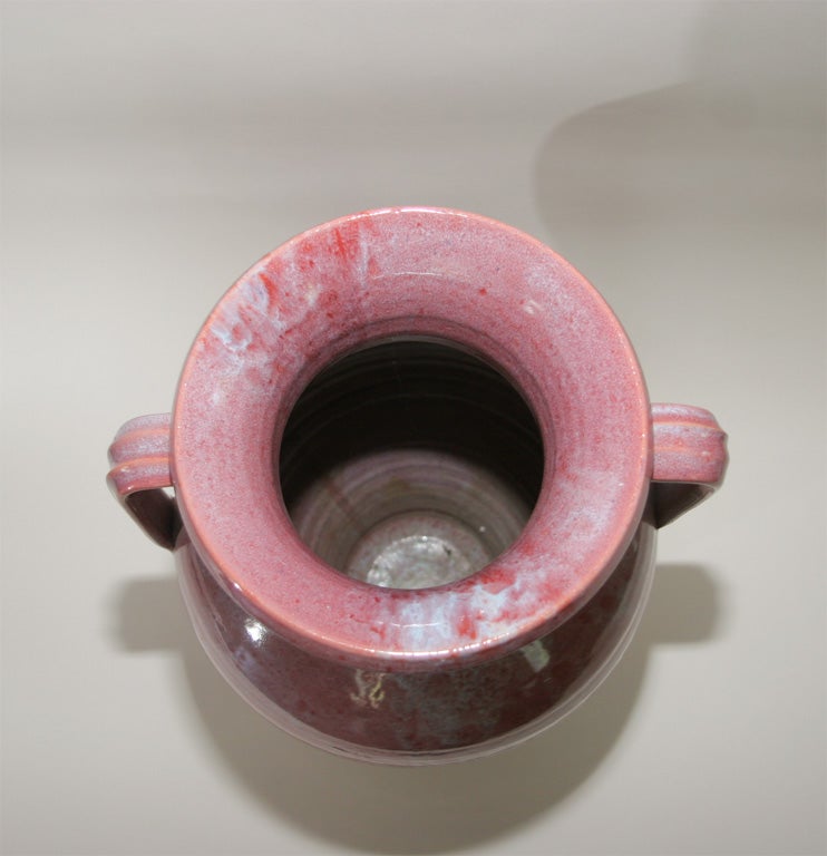 Flambe Pink Glaze North Carolina Art Pottery Floor Vase In Excellent Condition In Wilton, CT