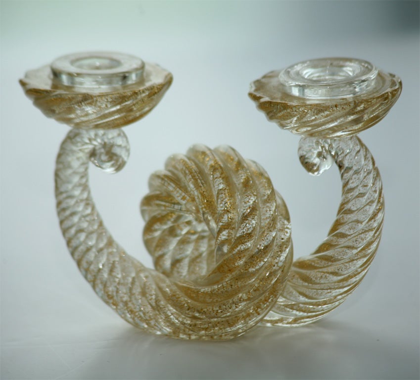 Pair Of Gold Leaf Double-Arm Venetian Candlesticks 6"