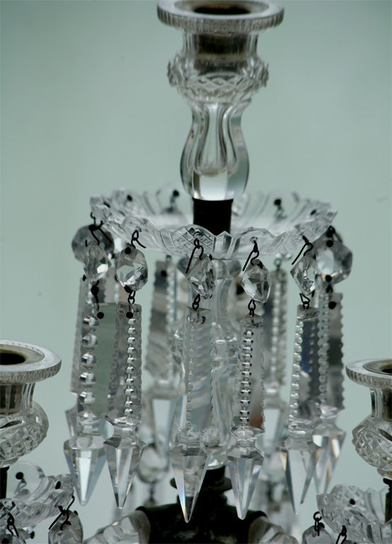 Late Geogian Anglo-Irish 4 Light Cut Crystal Candelabra 17