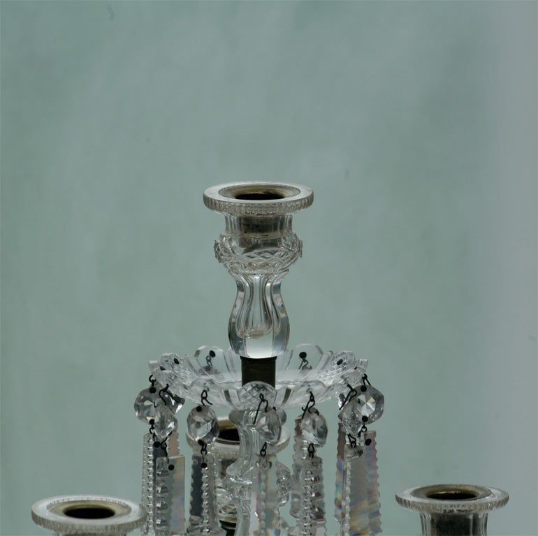 Late Geogian Anglo-Irish 4 Light Cut Crystal Candelabra 17