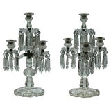 Antique Late Geogian Anglo-Irish 4 Light Cut Crystal Candelabra 17"
