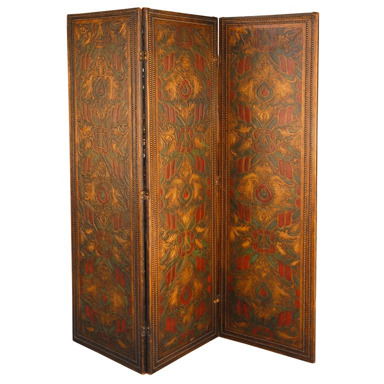 Leather Embossed 3-Panel Screen C. 1900
s