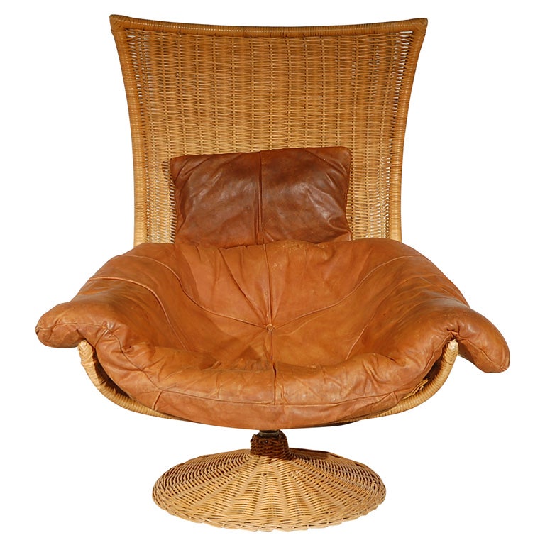 Wicker Swivel Easy Chair by Gerard van den Berg