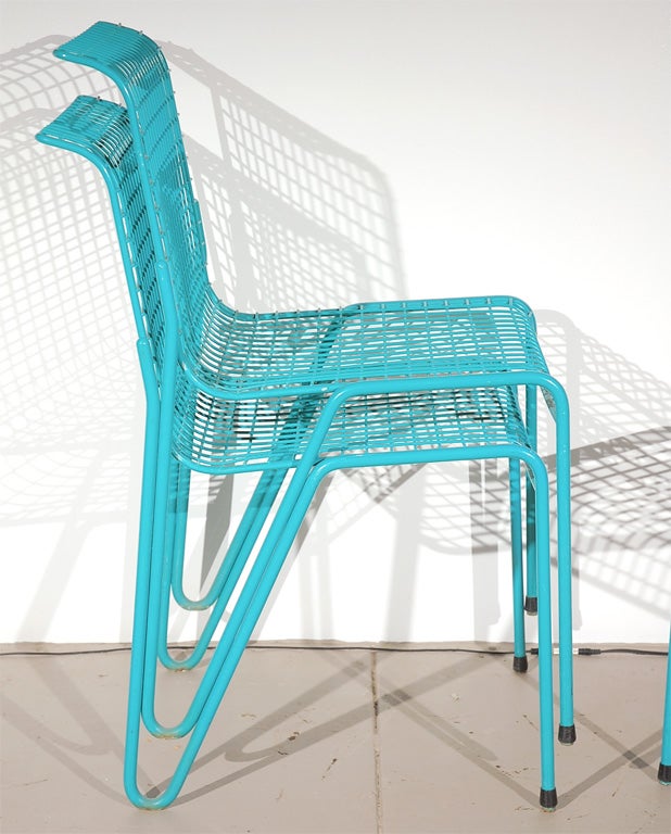 Set of Eight Turquoise Metal Grid Outdoor Chairs at 1stdibs