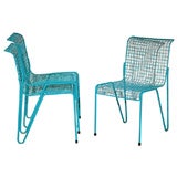 Set of Eight Turquoise Metal Grid Outdoor Chairs