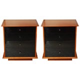 Pair of Four Drawer Black Lacquer Front Nightstands