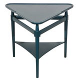 Blue Triangular Side Table with Shelf
