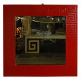 Large Red Leather Framed Mirror
