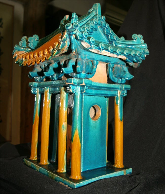 Chinese Brightly Glazed Tilework Model of a Shrine
